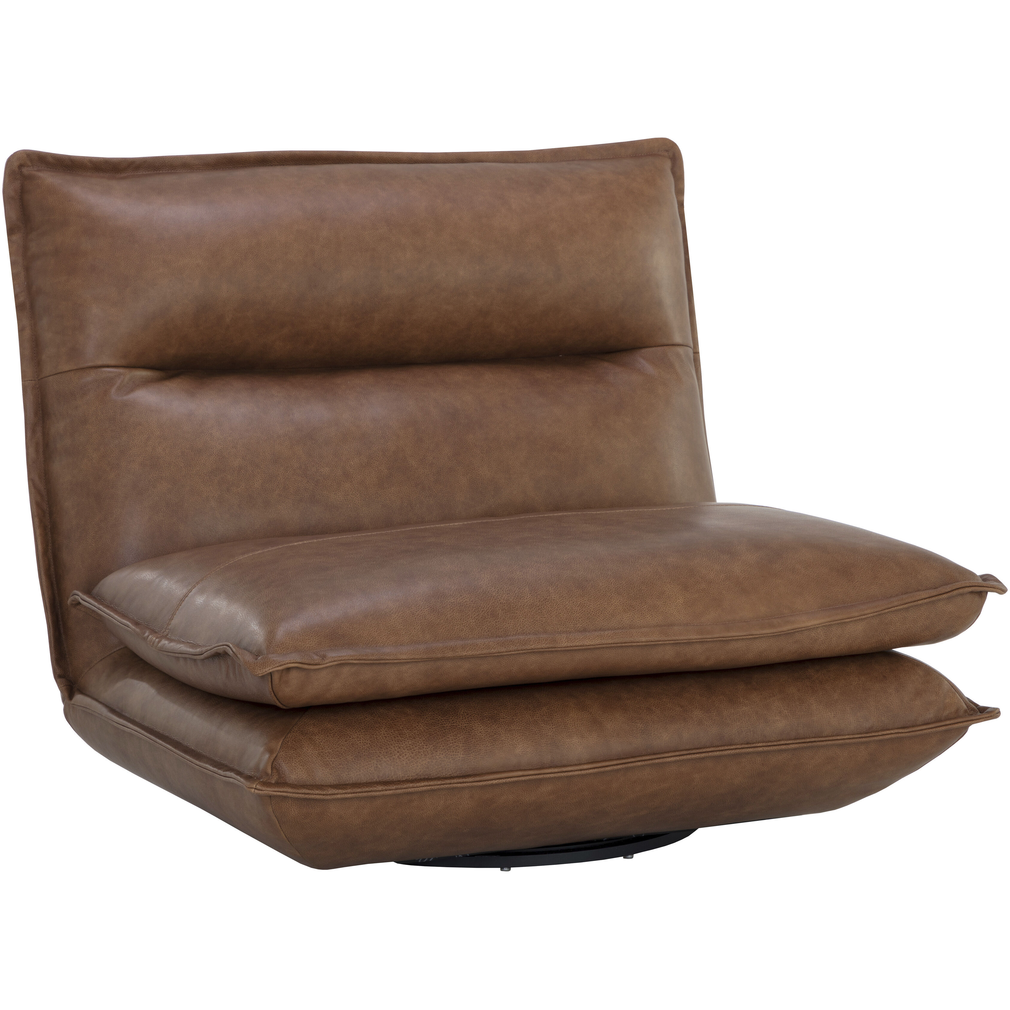 Colson Cognac Leather Swivel Armless Chair, Swivel